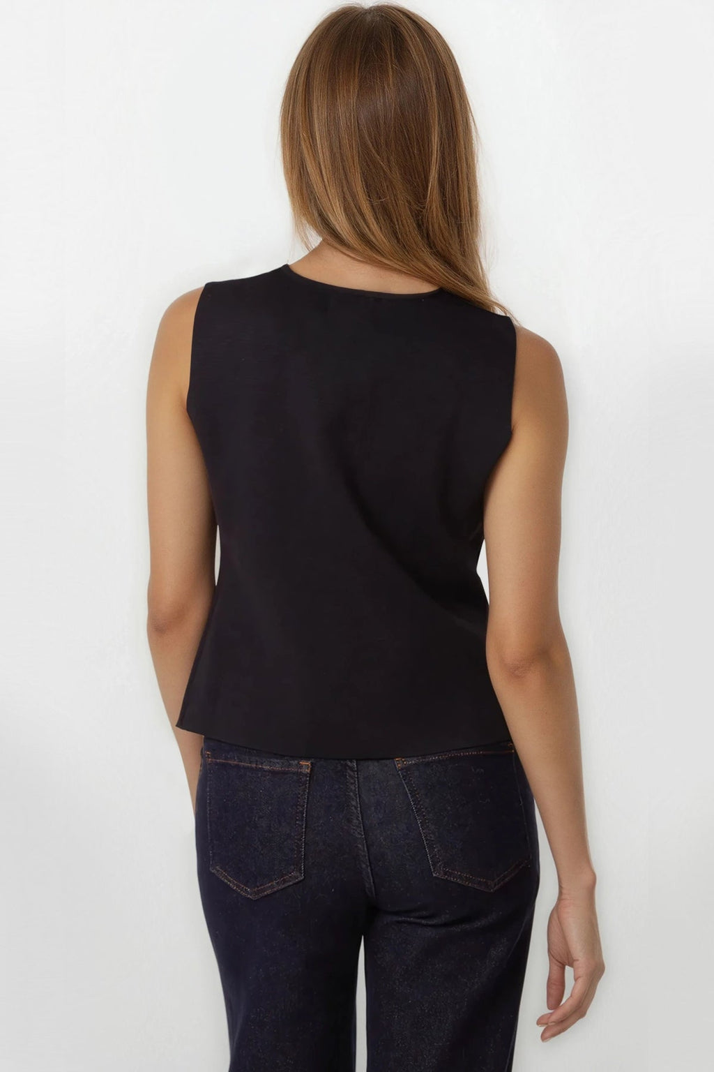 Black Asymmetric Fine Knit Waistcoat-3