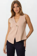 Mocha Asymmetric Fine Knit Waistcoat-0
