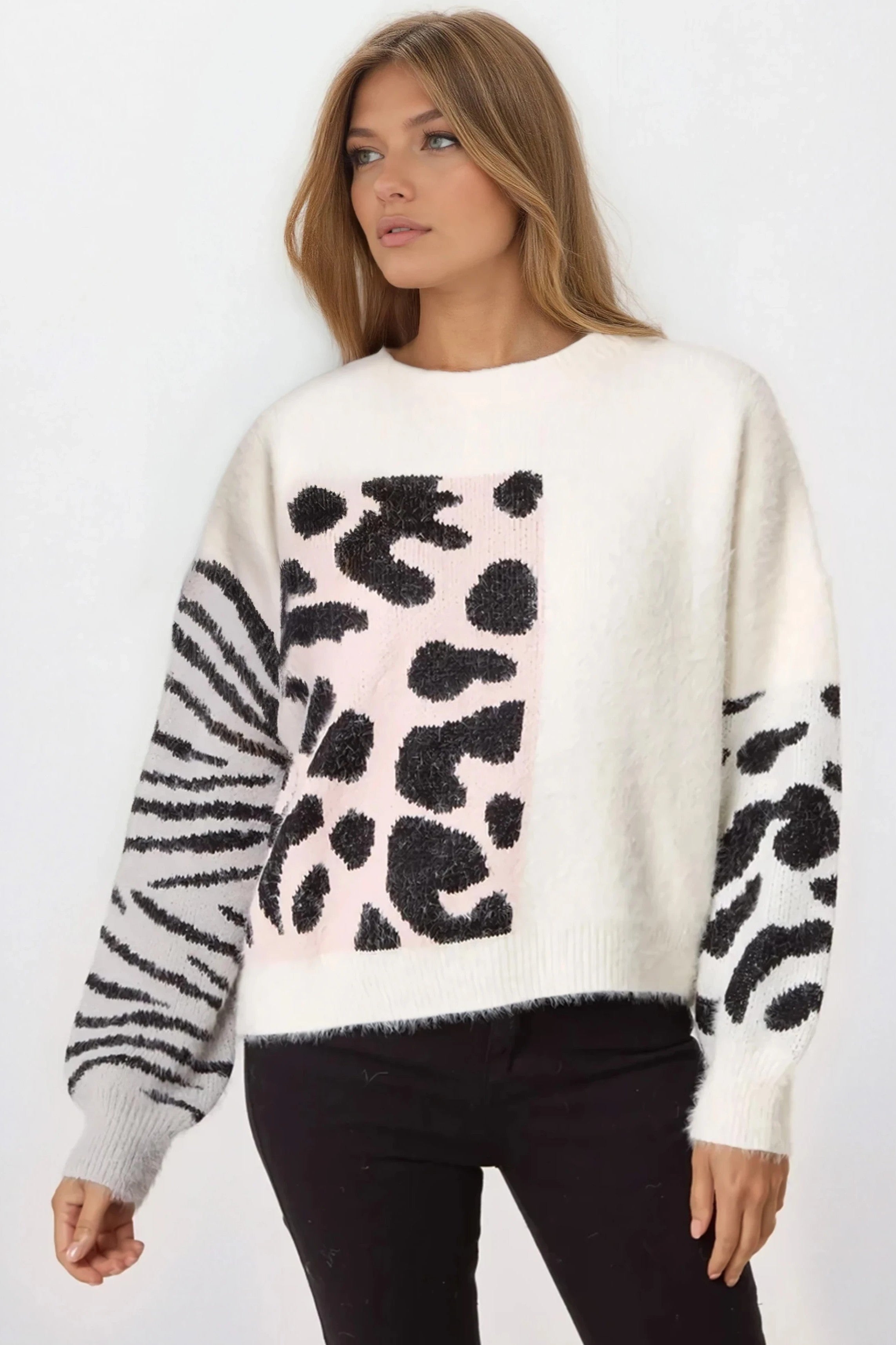 Ivory Mixed Animal Pattern Knit Jumper-2