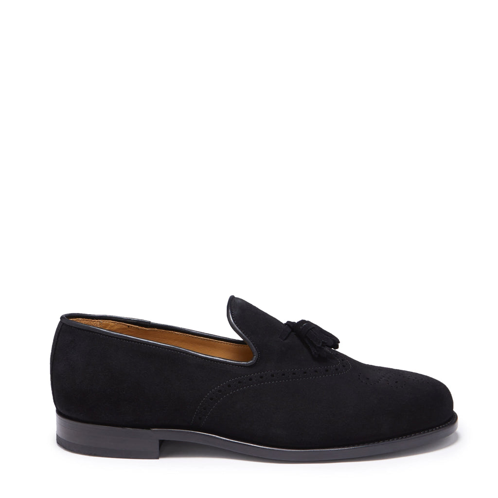 Black Suede Tasselled Brogues, Welted Leather Sole-0
