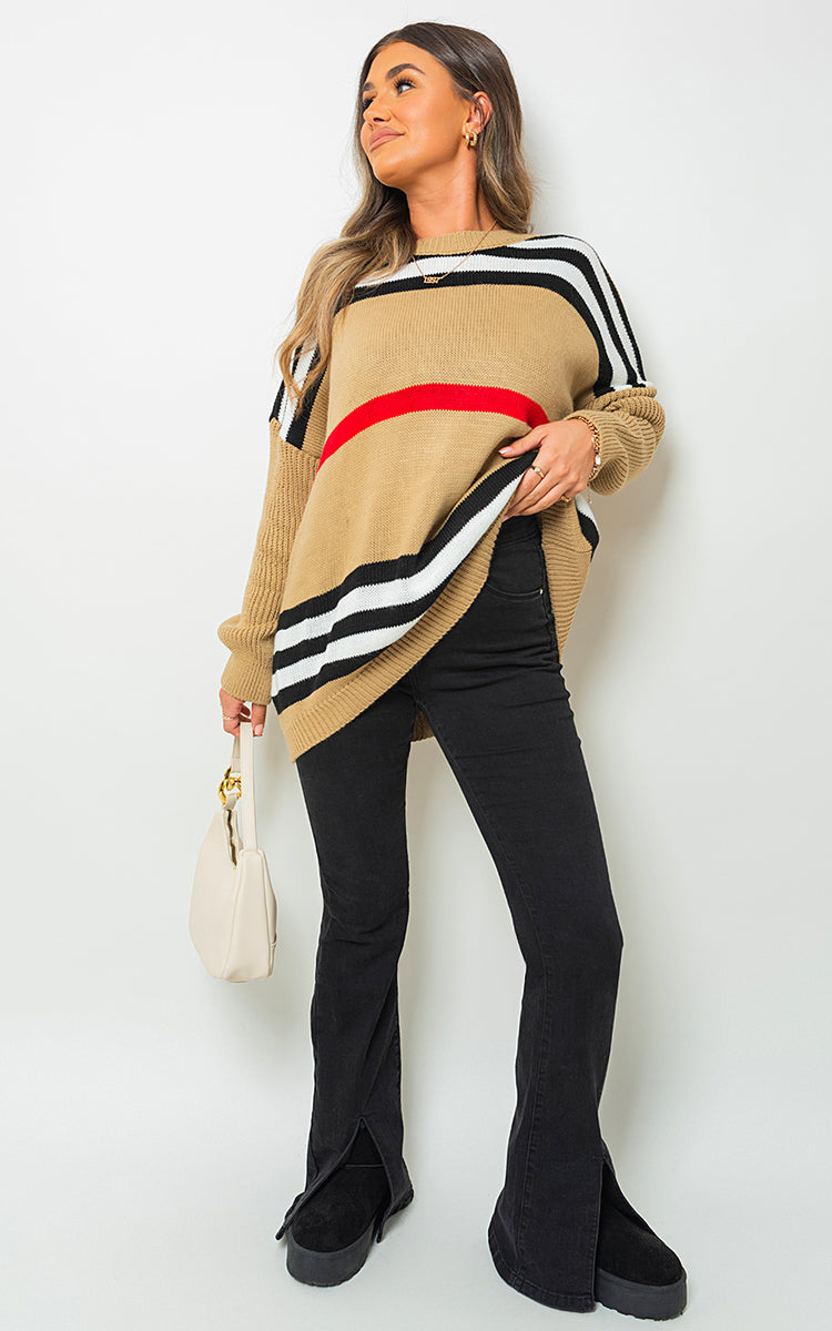 Oversized Striped Long Sleeve Knitted Jumper-13