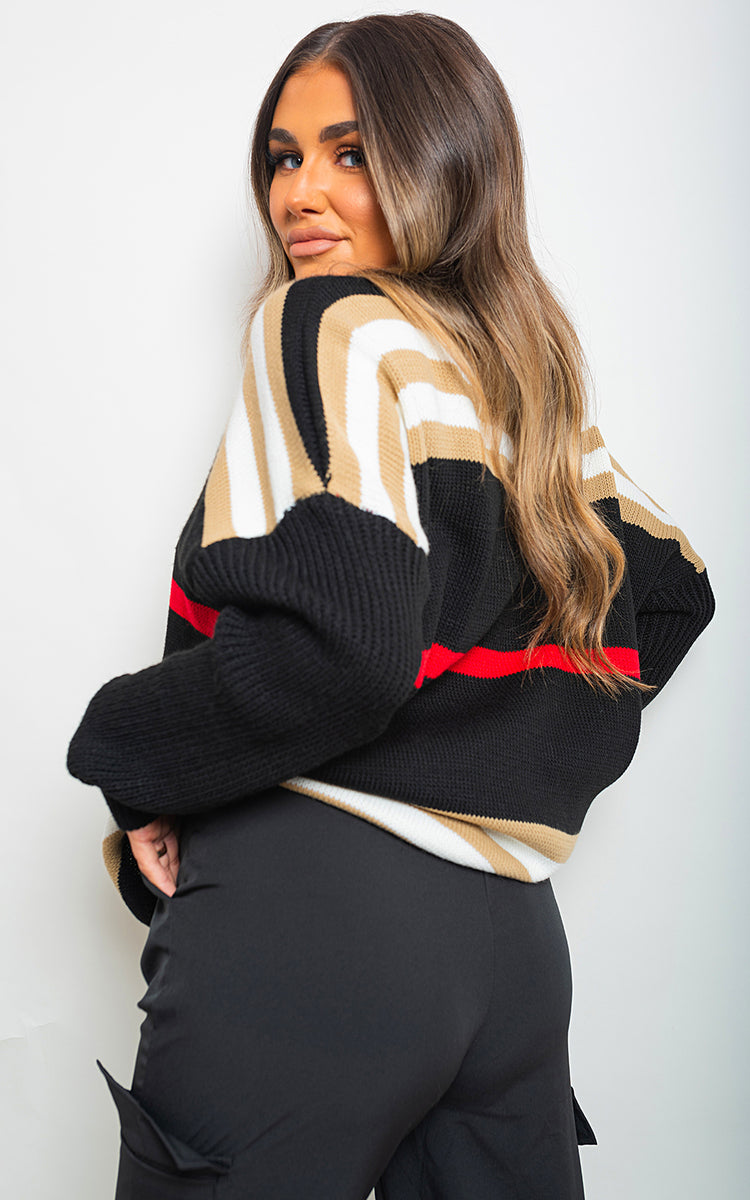 Oversized Striped Long Sleeve Knitted Jumper-6