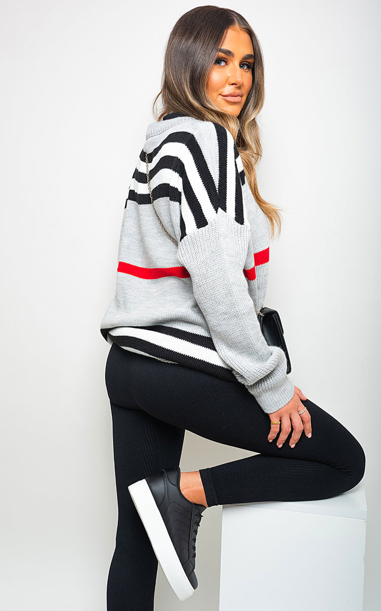 Oversized Striped Long Sleeve Knitted Jumper-8