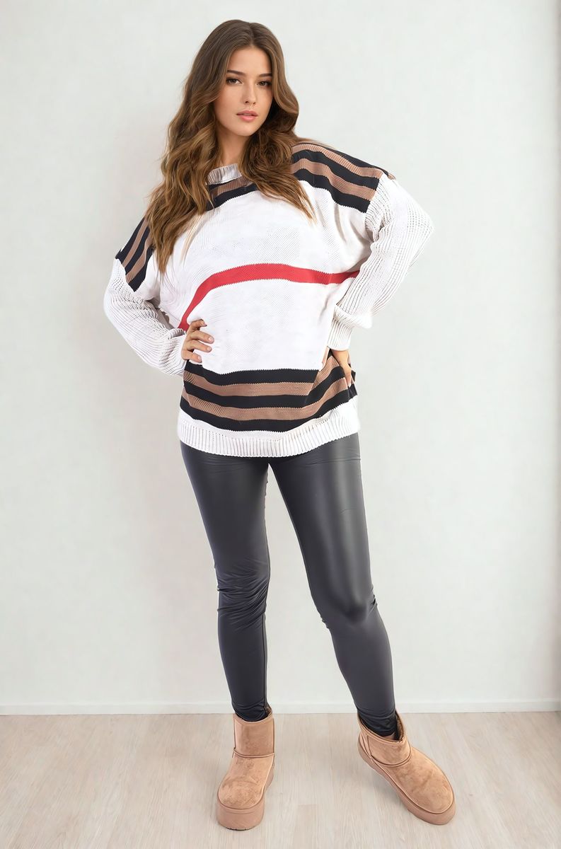 Oversized Striped Long Sleeve Knitted Jumper-1
