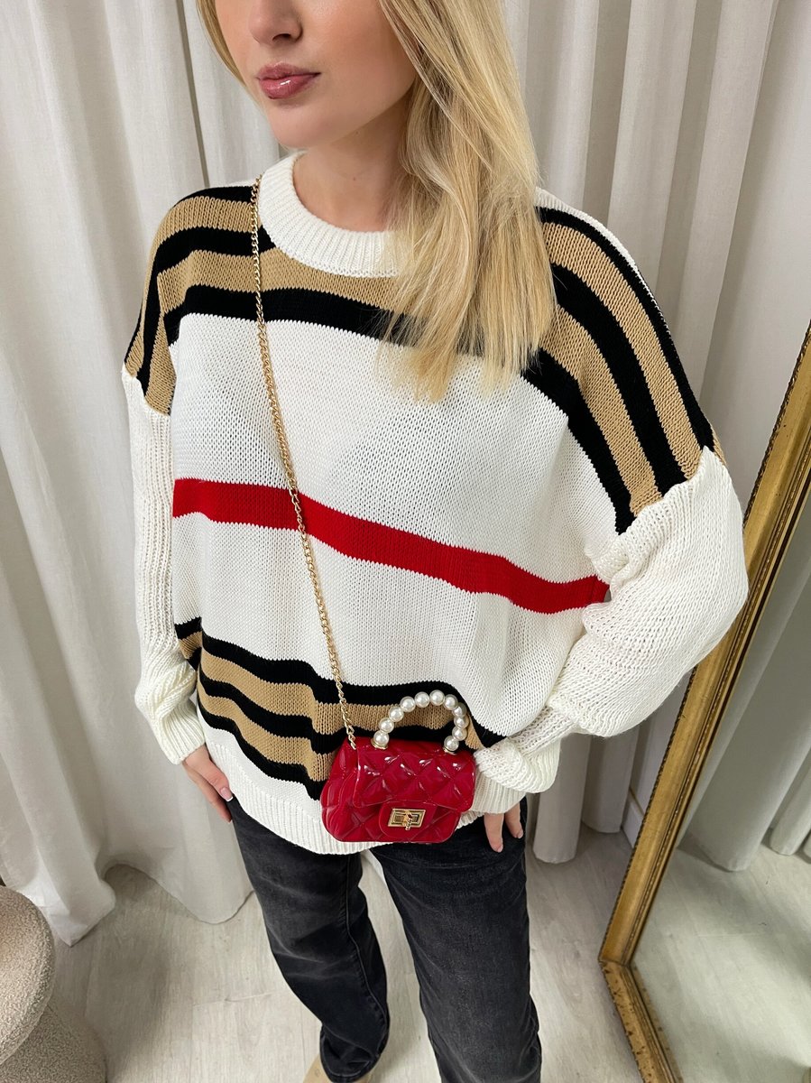Oversized Striped Long Sleeve Knitted Jumper-17