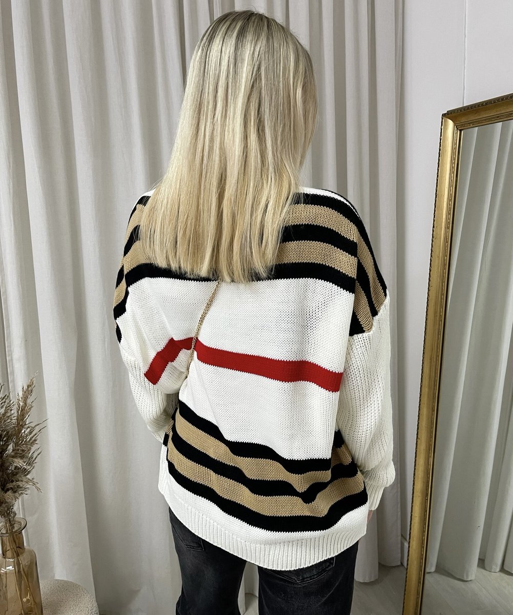 Oversized Striped Long Sleeve Knitted Jumper-16