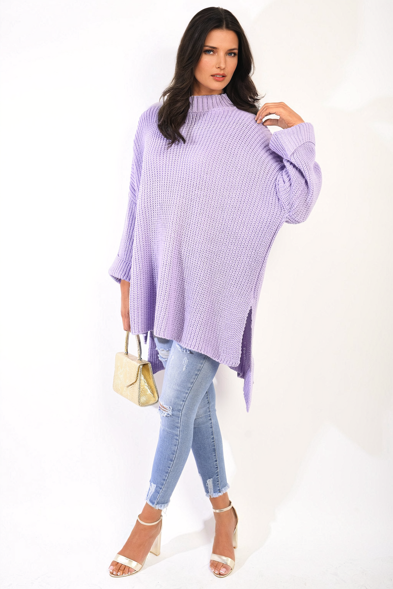 High Neck Oversized Long Sleeve Knitted Jumper-12