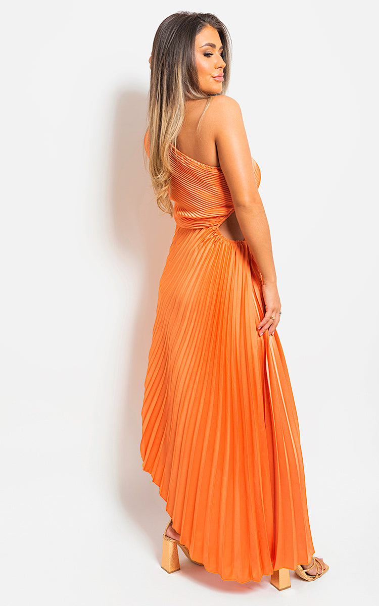 One Shoulder Cut Out Pleated Party Dress-1