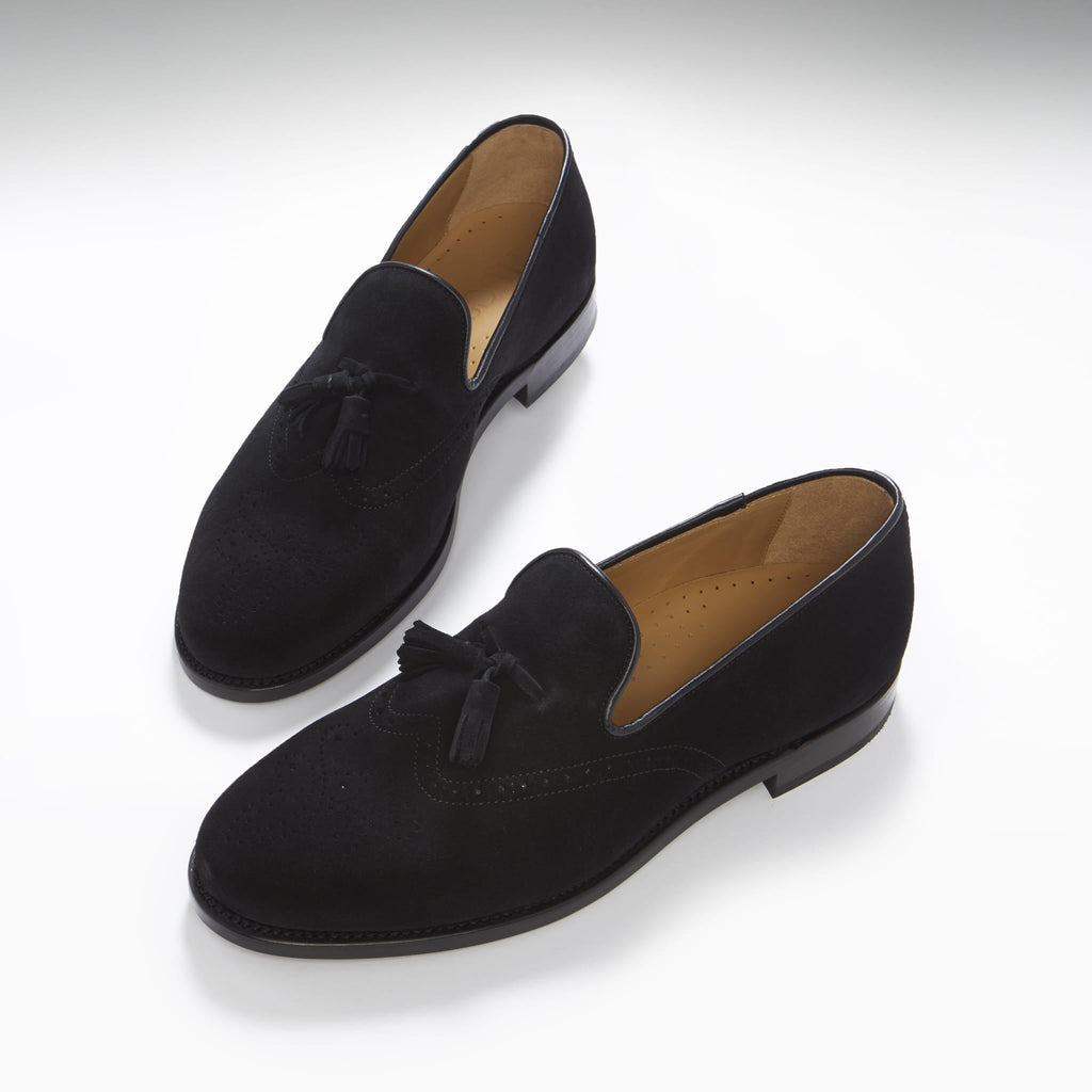 Black Suede Tasselled Brogues, Welted Leather Sole-1